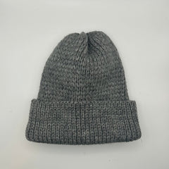 A gray wool beanie with a chunky knit design