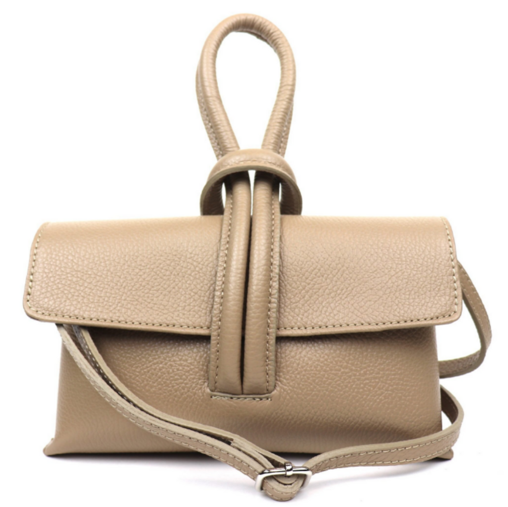 Beige handbag with a strap on a white background