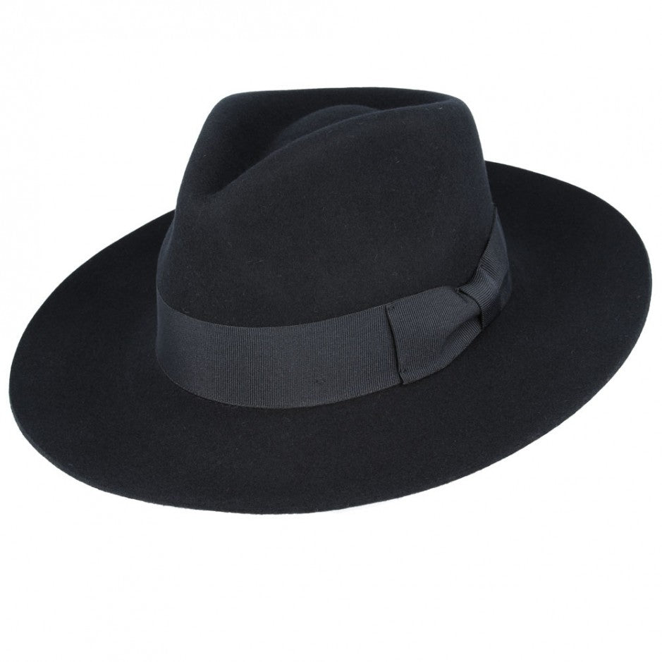 Snap Brim Wool Fedora in Pitch Black